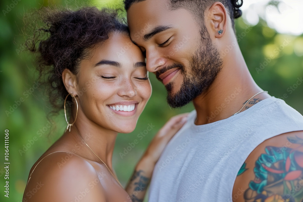 Smiling Couple Embracing Outdoors Smiling Couple Embracing Outdoors