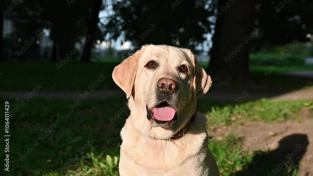 A veterinarian walks a dog in the park. The girl strokes the dog on the head. Labrador has fun with his mistress
A veterinarian walks a dog in the park. The girl strokes the dog on the head. Labrador has fun with his mistress