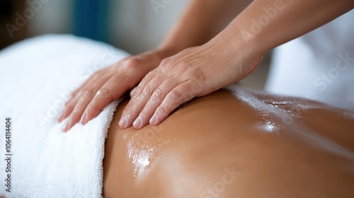 Wallpaper Mural A pair of hands is seen providing a soothing back massage using oil in a spa setting, enhancing relaxation and promoting wellness through touch and care. Torontodigital.ca