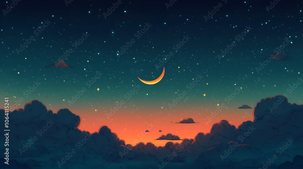 cartoon illustration of the night sky with stars and clouds cartoon illustration of the night sky with stars and clouds