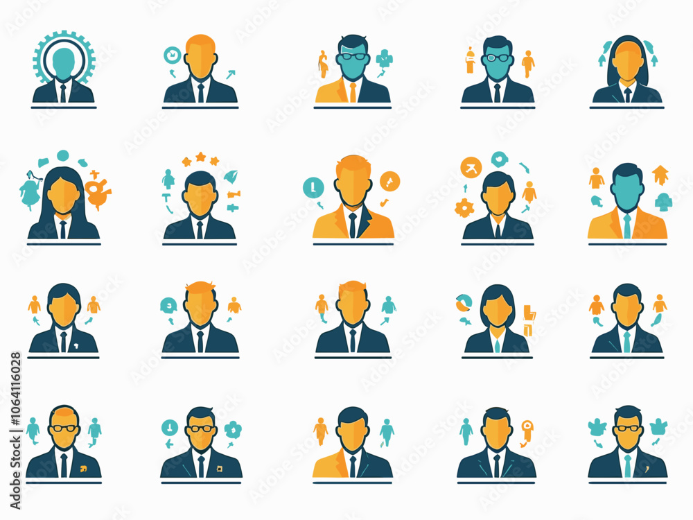 Succession management icon collection set. Containing skills, leadership, business, human resources, evaluation, replacement, planning icon. Simple flat vector illustration. Succession management icon collection set. Containing skills, leadership, business, human resources, evaluation, replacement, planning icon. Simple flat vector illustration.