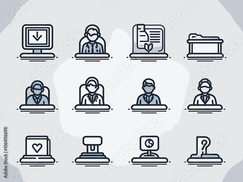 Help and support icon collection set. Containing assistance, service, aid, desk, guidance, relief, backing icon. Simple line vector.