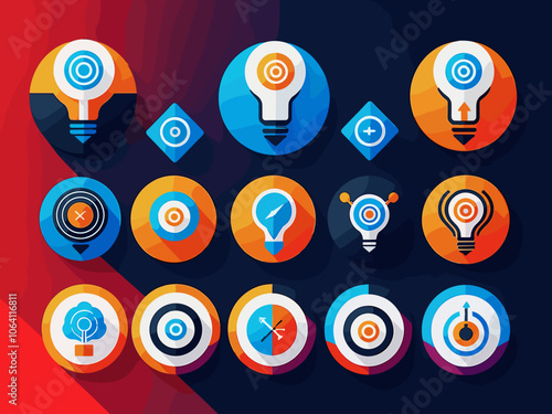 Business model icon collection set. Containing innovation, target customer, strategy, policy, process icon. Simple flat vector.
