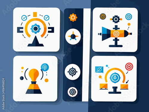 Business model icon collection set. Containing innovation, target customer, strategy, policy, process icon. Simple flat vector.