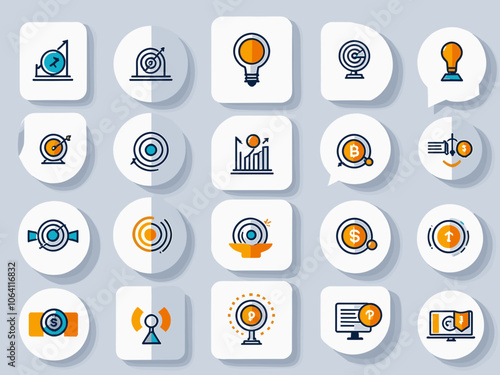 Business model icon collection set. Containing innovation, target customer, strategy, policy, process icon. Simple flat vector.