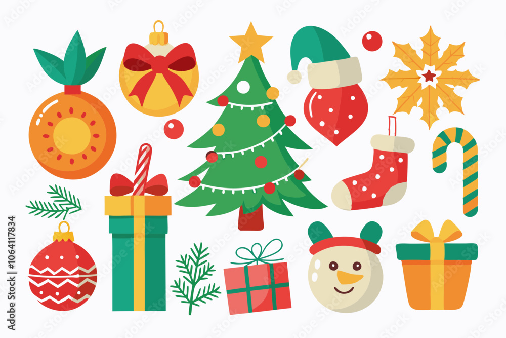 Fototapeta premium Merry Christmas Realistic Element Set White Background.