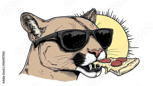 Cool Puma Enjoys a Slice of Pizza Under the Sun Generative AI photo