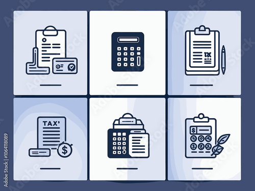 Financial planning icon collection set. Containing retirement, accounting, implementation, structure, insurance, tax receipt, planner icon. Simple line vector.