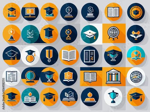 University icon collection set. Containing education, research, academic, degree, discipline, bachelor, post graduate icon. Simple flat vector.