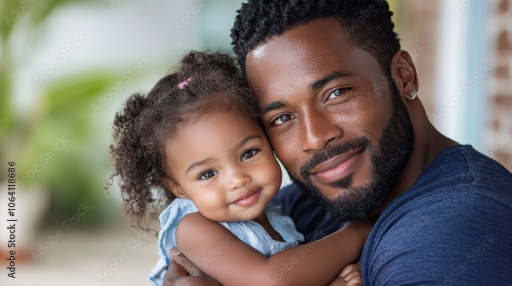 A joyful father embraces his adorable daughter, both smiling warmly at the camera, exemplifying familial love and a happy bonding moment on a sunny day. A joyful father embraces his adorable daughter, both smiling warmly at the camera, exemplifying familial love and a happy bonding moment on a sunny day.