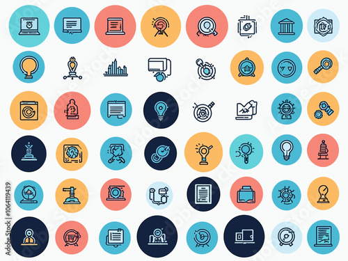 RND icon collection set. Containing research and development, innovative, corporation, government, improving, services, product icon. Simple line vector