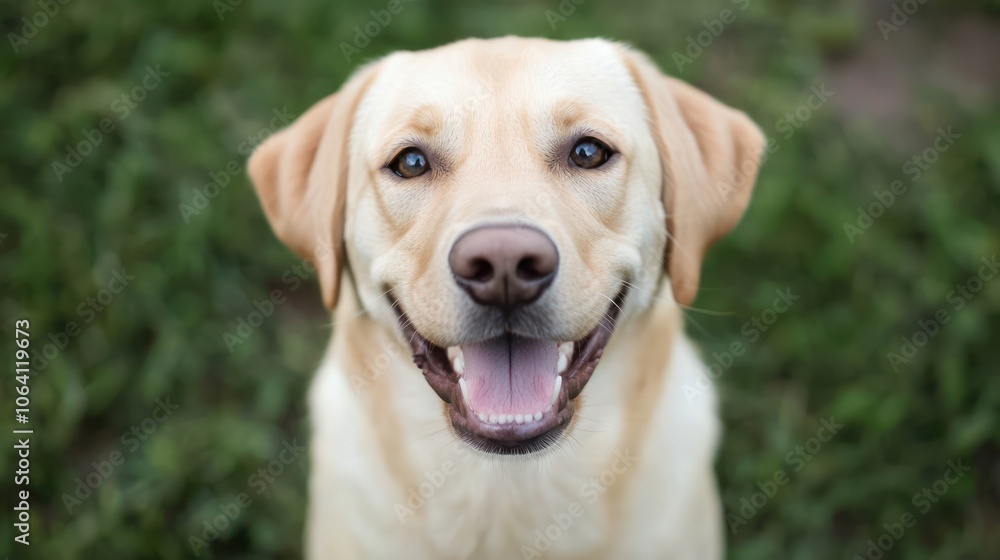 Blonde Labrador retriever smiling directly at the camera Blonde Labrador retriever smiling directly at the camera