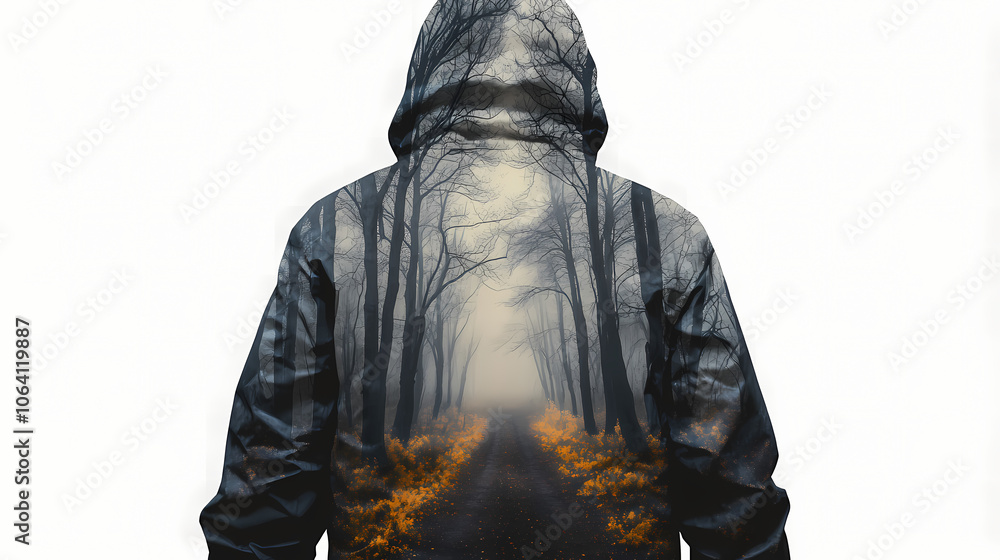 Amazing dense fog settles hauntingly over mystical dark forest path trees vanishing upwards generative ai. Mystical. Illustration Amazing dense fog settles hauntingly over mystical dark forest path trees vanishing upwards generative ai. Mystical. Illustration