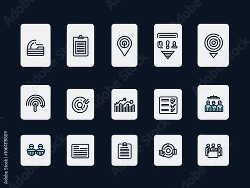 Business continuity icon collection set. Containing capability, organization, delivery, product management, acceptable, following, planning icon. Simple line vector.