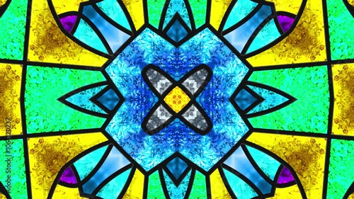 Christmas party background with stained glass window. Light. Seamless looping multicolor animation footage. Kaleidoscopic dynamic background. Dj loop. Optical illusions. Vj loops. Transformations. 4K