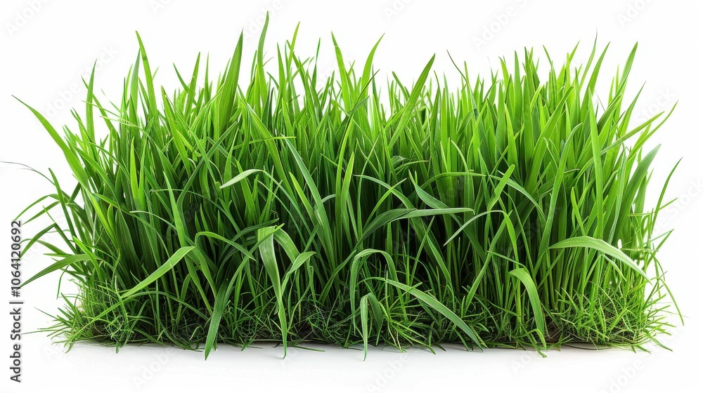 Green grassland, isolated on white, with dew drops on the blades. A fresh and calming nature scene Green grassland, isolated on white, with dew drops on the blades. A fresh and calming nature scene