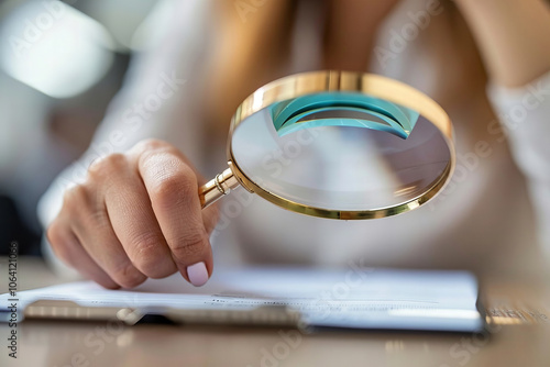 Close-Up Shot of a Businessperson Examining a Contract Form with a Magnifying Glass