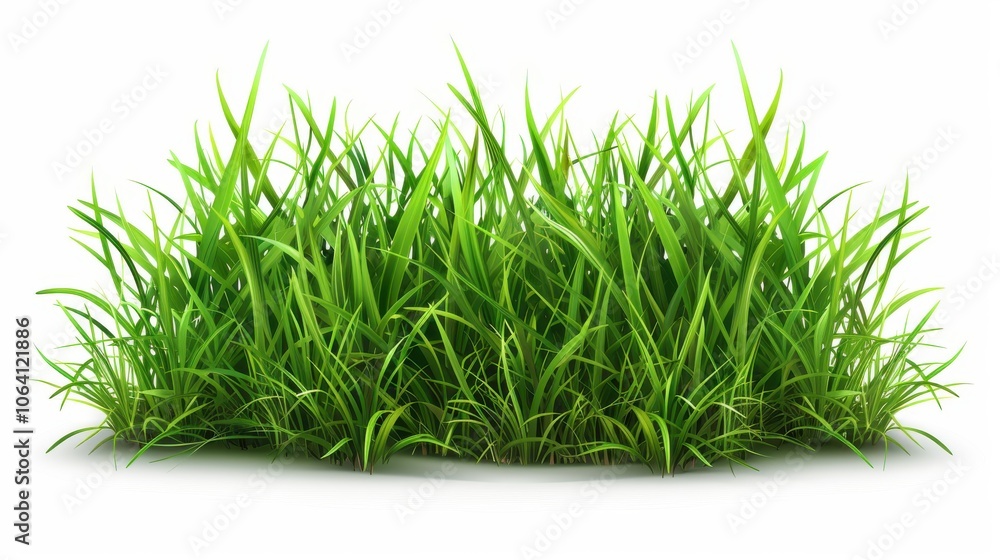 Green grassland, isolated on white, with dew drops on the blades. A fresh and calming nature scene Green grassland, isolated on white, with dew drops on the blades. A fresh and calming nature scene