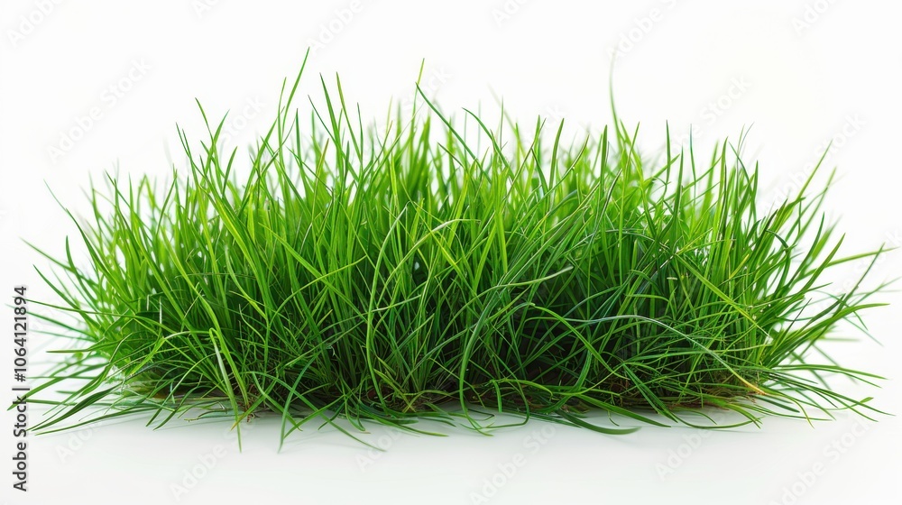 Green grassland, isolated on white, with dew drops on the blades. A fresh and calming nature scene Green grassland, isolated on white, with dew drops on the blades. A fresh and calming nature scene