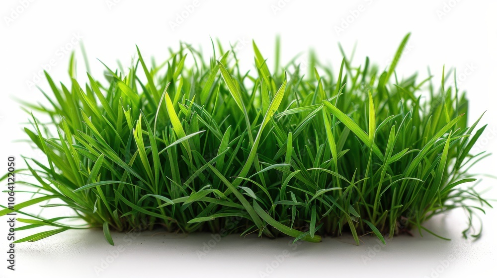 Green grassland, isolated on white, with dew drops on the blades. A fresh and calming nature scene Green grassland, isolated on white, with dew drops on the blades. A fresh and calming nature scene