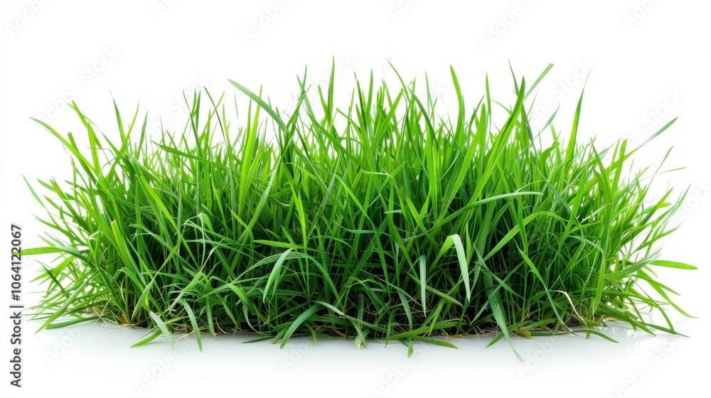 Green grassland, isolated on white, with dew drops on the blades. A fresh and calming nature scene Green grassland, isolated on white, with dew drops on the blades. A fresh and calming nature scene