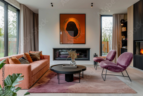 Elegant and Natural Modern Living Room: Luxurious Interior Photography Showcasing Contemporary Design with Organic Accents