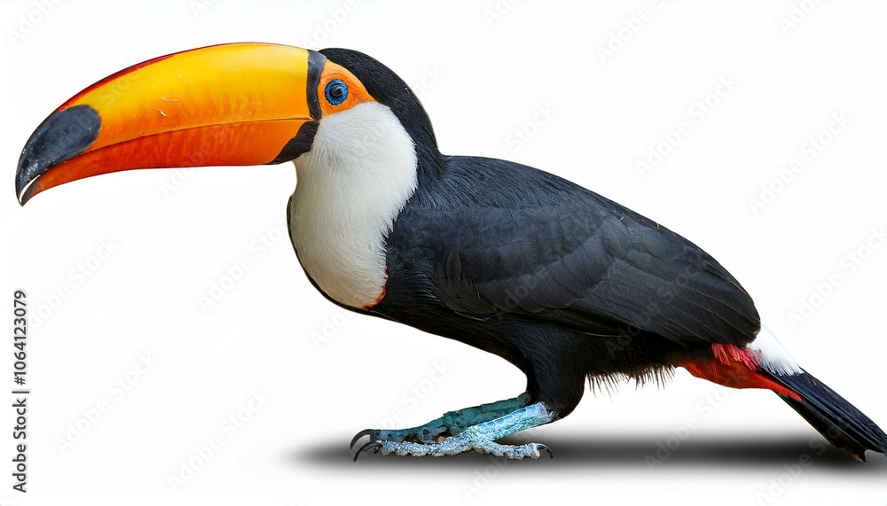 Naklejka premium Toucan bird side view full body isolate on White background PNG