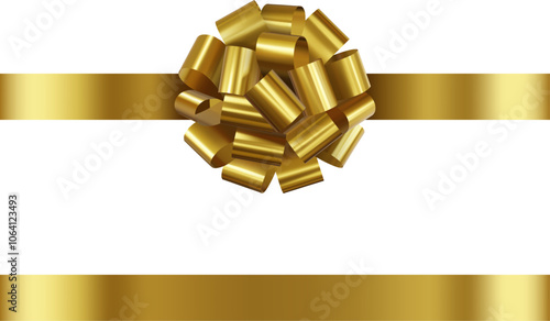 gold bow with ribbon. golden bow and ribbon for christmas and birthday decorations	