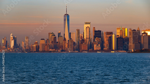 World Trade Center skyline. One World Trade Center. WTC memorial. New York City skyscrapers. Freedom Tower.