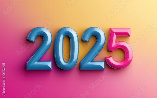 Number "2025" 3d vector on colored background 