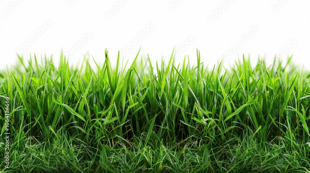 Green grassland, isolated on white, with dew drops on the blades. A fresh and calming nature scene Green grassland, isolated on white, with dew drops on the blades. A fresh and calming nature scene