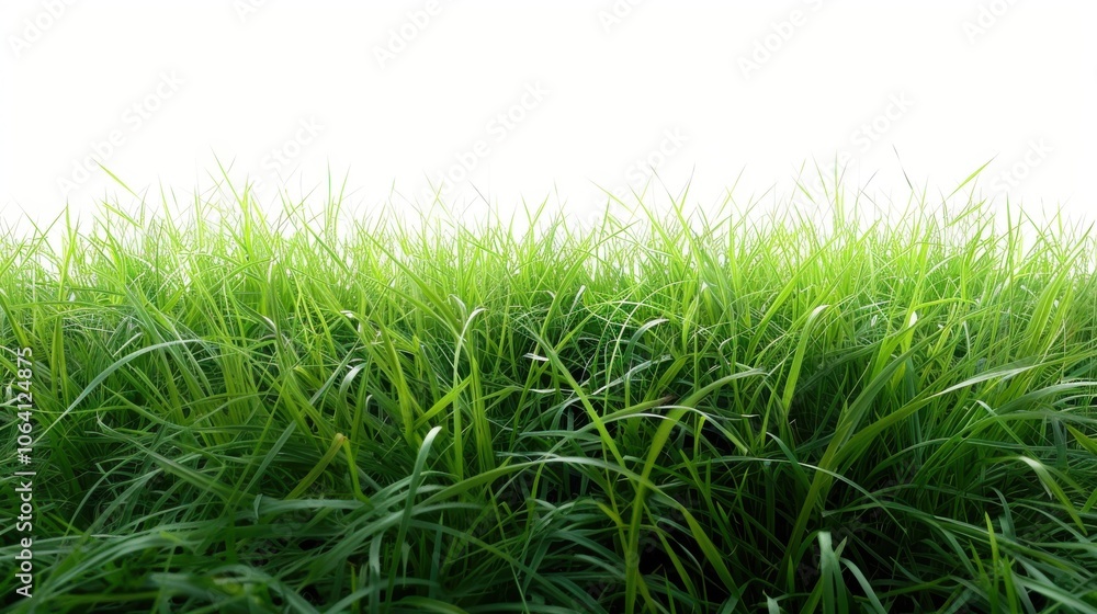Green grassland, isolated on white, with dew drops on the blades. A fresh and calming nature scene Green grassland, isolated on white, with dew drops on the blades. A fresh and calming nature scene