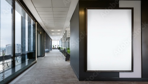 Modern office interior with mockup frame in corridor