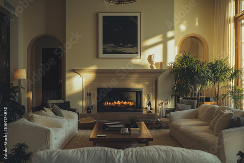 Elegant and Natural Modern Living Room: Luxurious Interior Photography Showcasing Contemporary Design with Organic Accents