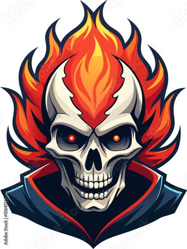 A striking skull with fiery flames representing power and intensity, designed for a bold graphic artwork