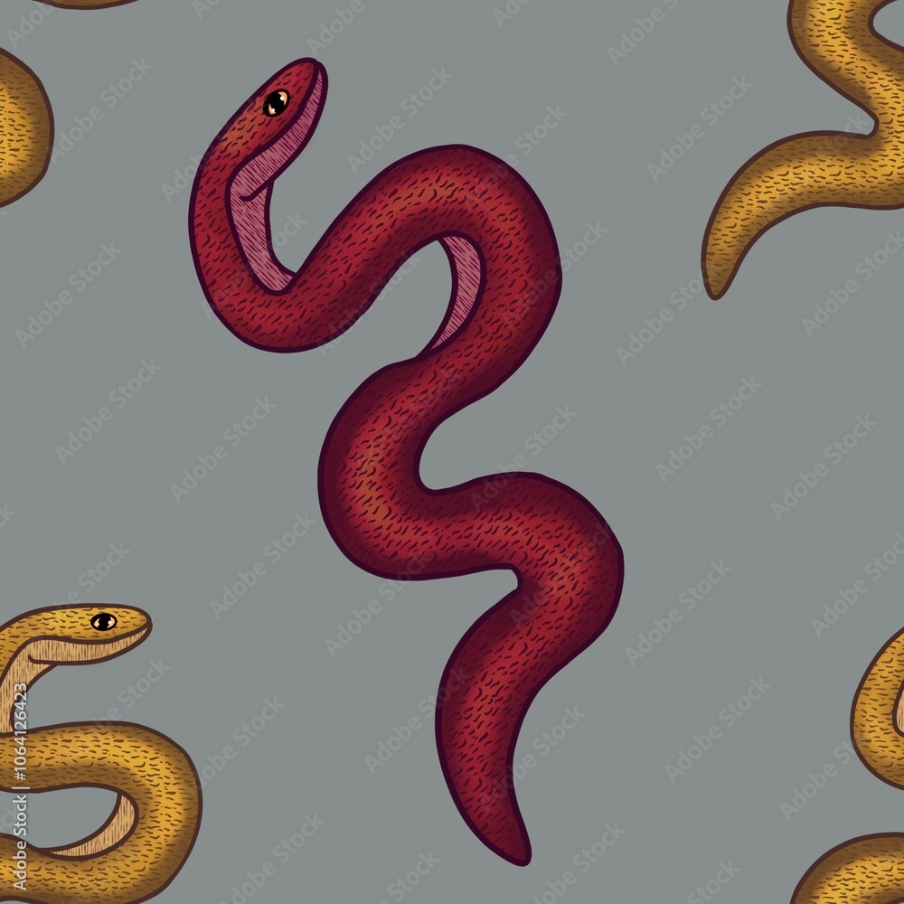 Big Red and Yellow Snake with Gray Background Seamless Pattern Design Big Red and Yellow Snake with Gray Background Seamless Pattern Design