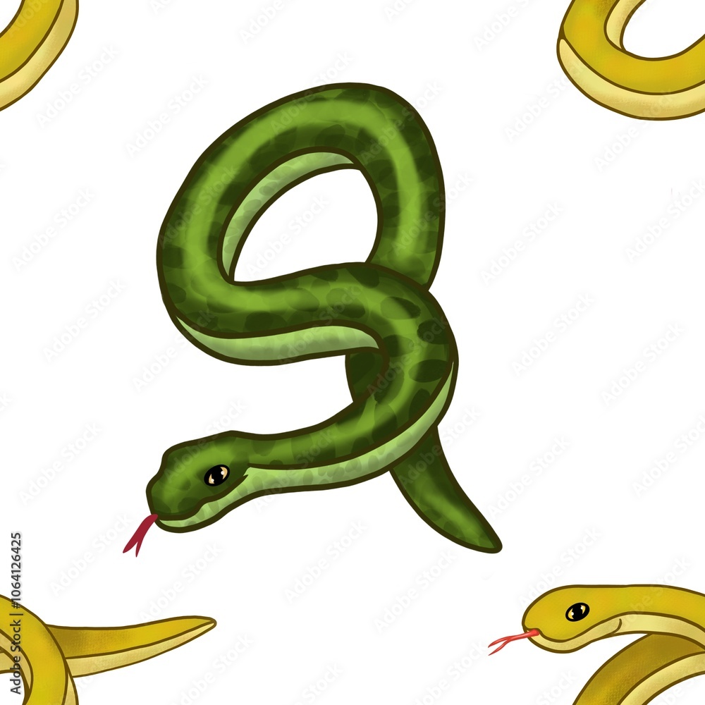 Big Yellow and Green Snake Seamless Pattern Design Big Yellow and Green Snake Seamless Pattern Design