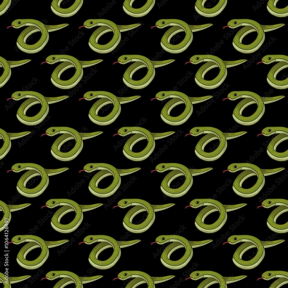 Fototapeta premium Small Snakes Round with Black Background Seamless Pattern Design