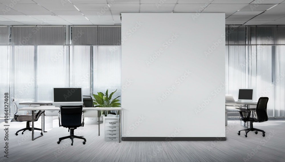 Fototapeta premium White open space office interior with blank wall