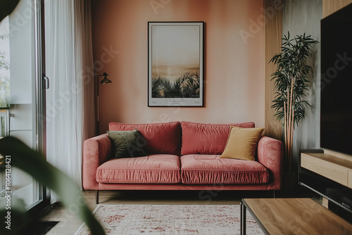 Elegant and Natural Modern Living Room: Luxurious Interior Photography Showcasing Contemporary Design with Organic Accents
