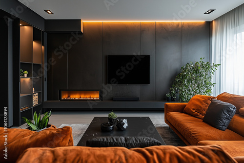 Elegant and Natural Modern Living Room: Luxurious Interior Photography Showcasing Contemporary Design with Organic Accents