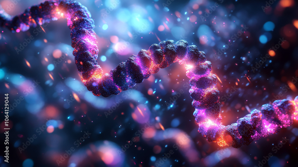 A vibrant, twisting helix of glowing colors floats against a blurry backdrop. Concept is science and energy. A vibrant, twisting helix of glowing colors floats against a blurry backdrop. Concept is science and energy.