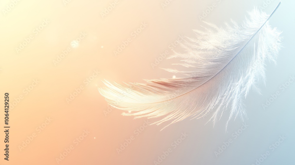 Obraz premium Single white feather on a soft colorful background.
