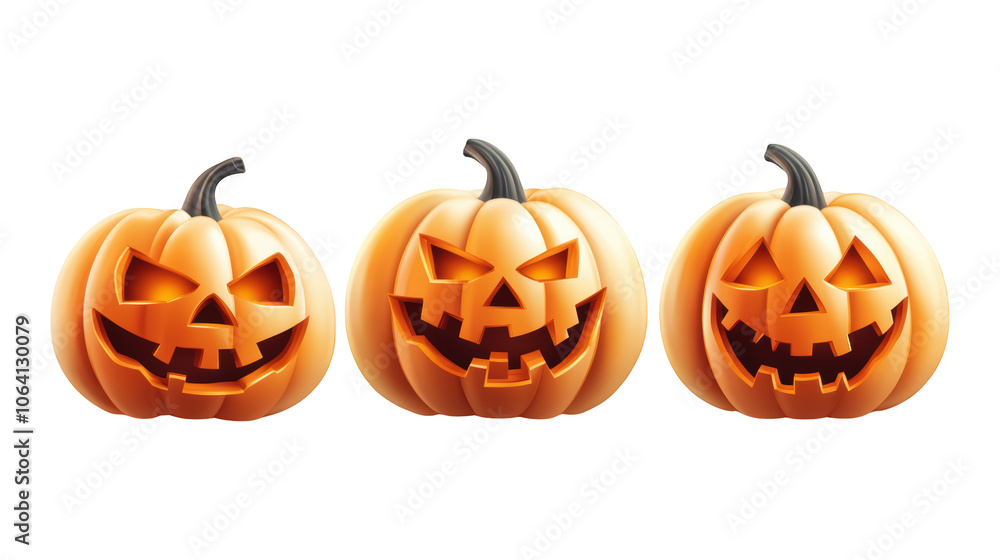 Collection of jack-o'-lanterns featuring unique carved expressions, perfect for Halloween festivities and autumn decor, isolated on transparent PNG background Collection of jack-o'-lanterns featuring unique carved expressions, perfect for Halloween festivities and autumn decor, isolated on transparent PNG background
