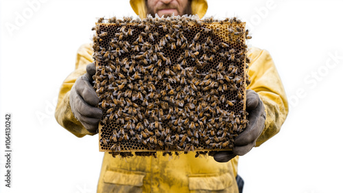 The working beekeeper collects honey. Beekeeping concept.
 photo