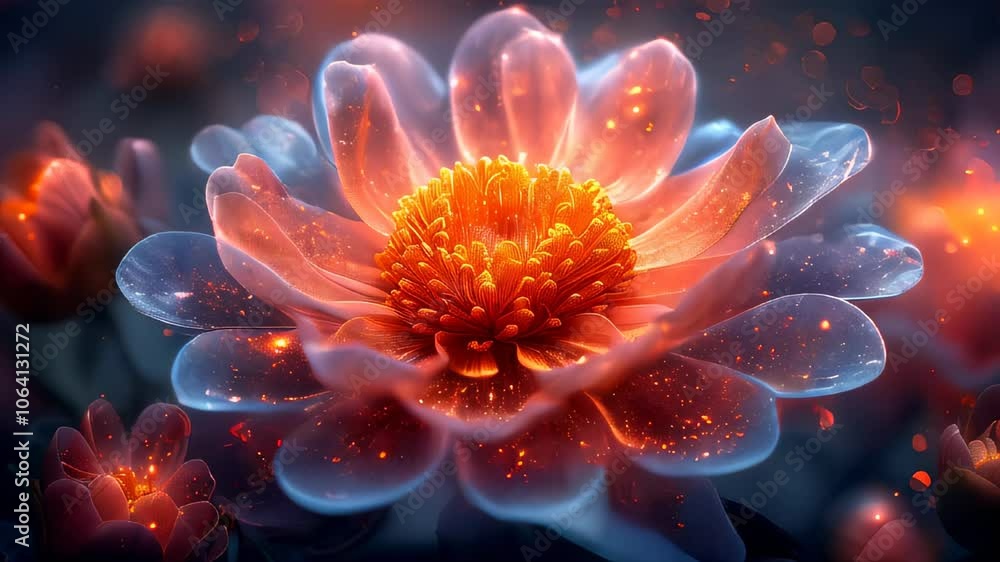 Explore the Vibrant Beauty of an Abstract Flower Glowing in a Mystical Setting at Dusk Explore the Vibrant Beauty of an Abstract Flower Glowing in a Mystical Setting at Dusk