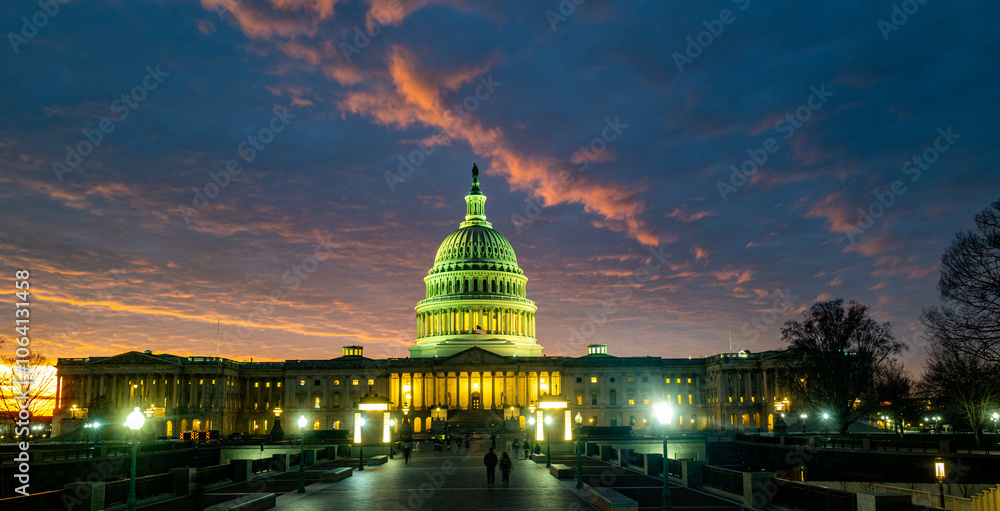 Fototapeta premium Washington DC in night sky. Capitol Building in night. Washington city Capitol. United States Capital. USA landmark. Washington D.C. Night Washington city.