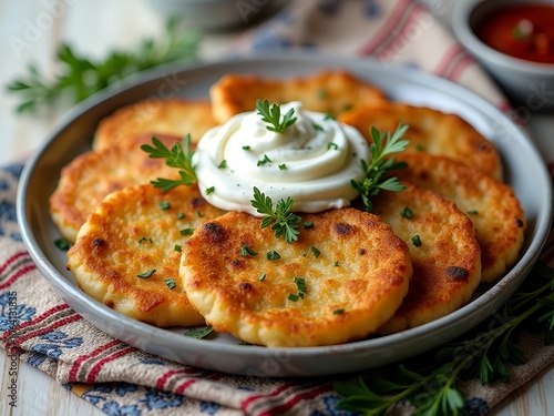 Traditional Ukrainian potato pancakes (deruny)