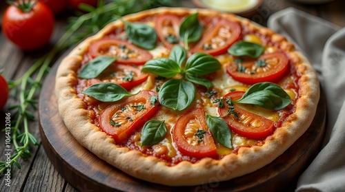 Pizza with tomato and basil