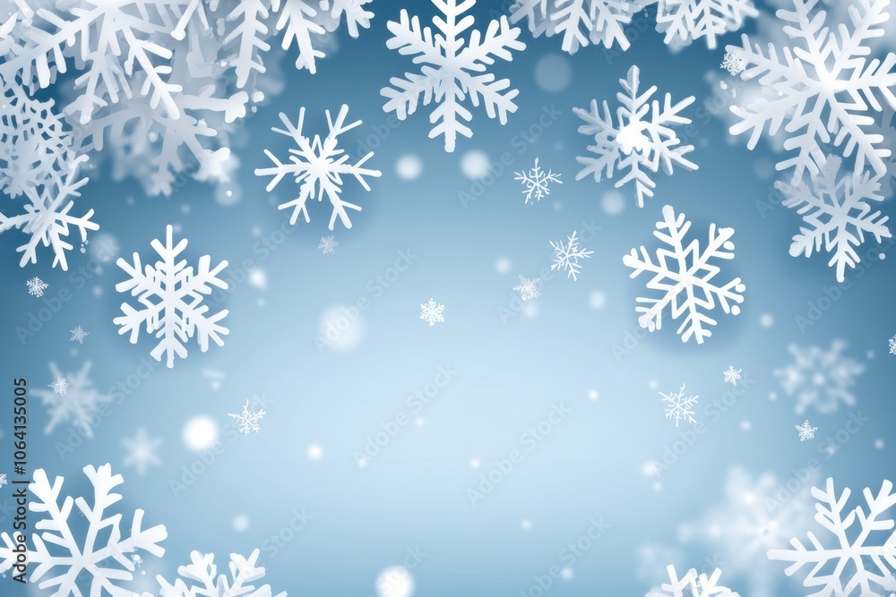 Blue background with white snowflakes falling in the upper part of the image, creating an atmosphere for Christmas and New Year's Eve Generative AI Blue background with white snowflakes falling in the upper part of the image, creating an atmosphere for Christmas and New Year's Eve Generative AI